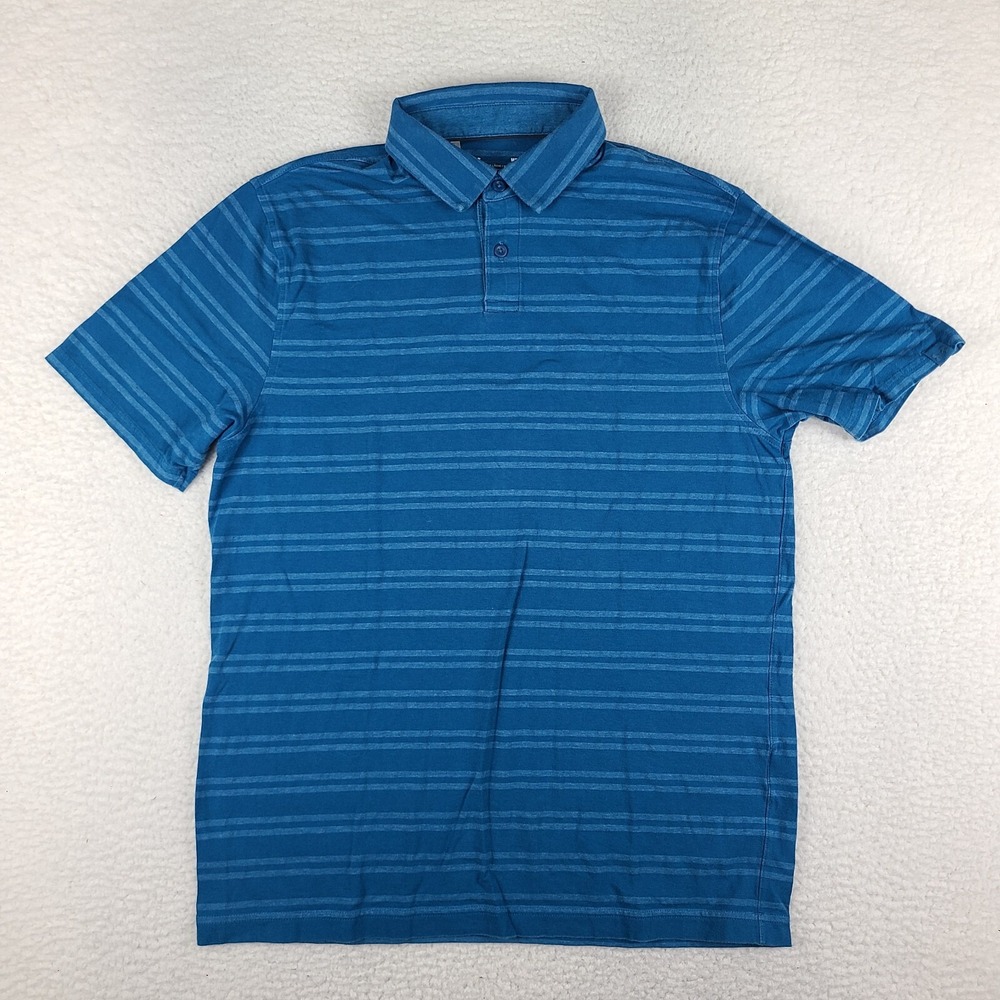 Under Armour Polo Shirt‎ Mens Medium Teal Blue Striped Loose Heatgear